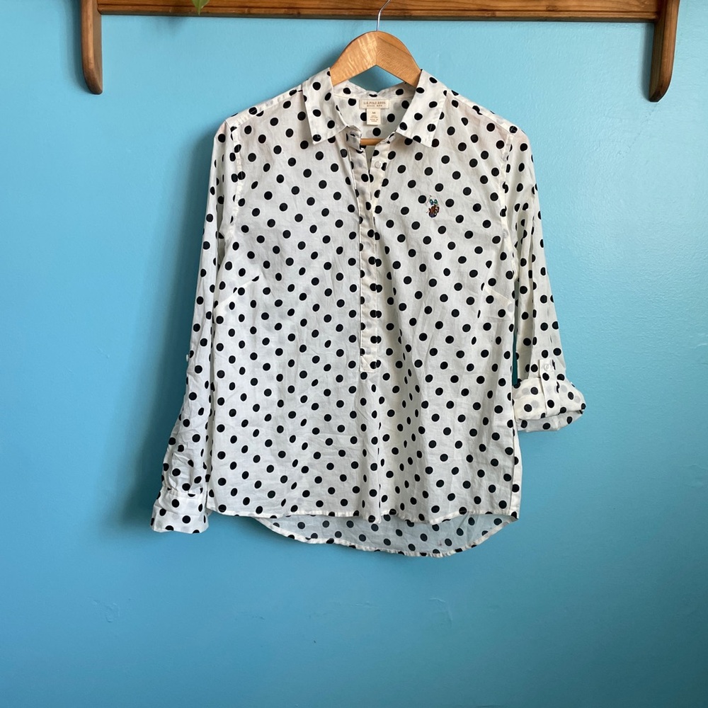 U.S. Polo Assn. Black and White Polka Dot Half-Button-Down Shirt